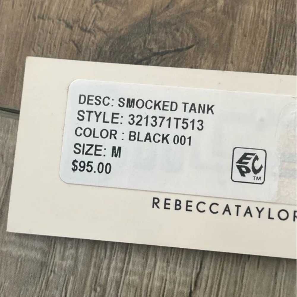 NWT REBECCA TAYLOR Black Smocked Tank Crinkle Crop Top Size Medium Cami - Picture 7 of 9